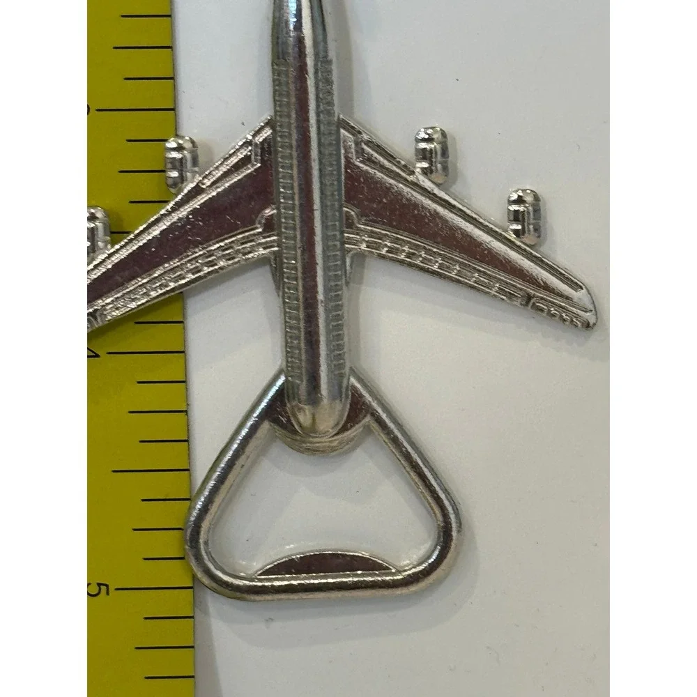 Vintage Silver Airplane Keychain Bottle Opener Aviation Pilot Travel Accessory